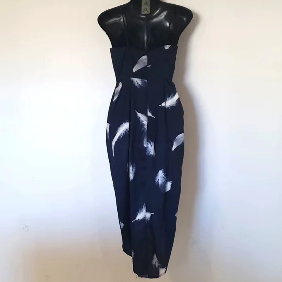 Pilgrim Size 6 Navy Blue Feather Print Dress - Picture 4 of 8